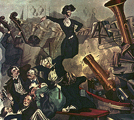 Berlioz with his poor orchestra players - a caricature from 1846, Bibliotheque de l'Opera, Paris