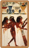 3 women musicians plays ancient lute, flute and harp, a tomb painting, Egypt (The Metropolitan Museum of Art, New York)